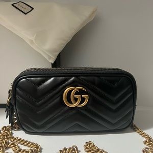Gucci GG Marmont Triple Zip Leather Chain Bag